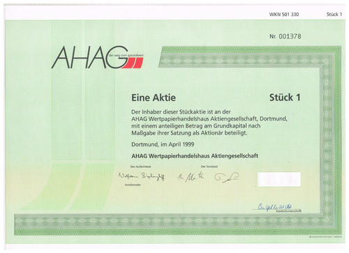Ahag inhaber aktie - , inhaber-aktie